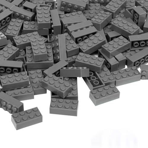 Etarnfly Bausteine 200 Teile 2x4, Classic Steine Kompatibel mit Meisten Marken, Kreativ Lernspielzeug Basic Bausteine, Geschenk für Kinder (Grau Steine)