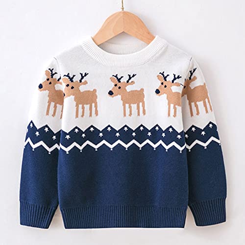 sfdgfhyf Toddler Boys Girls Christmas Cartoon Deer Winter Warm Knitted Sweater Long Sleeve Tops Girls Clothing (Blue, 4-5 Years)2