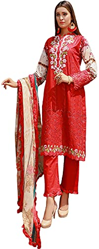 IshDeena Ready to Wear Chikankari Lawn with embroidery Pakistani Dress for Women with Chiffon Dupatta - Three Piece Set (L, Red) IshDeena Ready to Wear Chikankari Lawn with embroidery Pakistani Dress for Women with Chiffon Dupatta - Three Piece Set (L, Red)