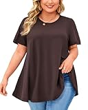 splensive Womens Tunics - Plus Size 3/4 Sleeve Tops Loose Fit Dressy Casual Long Swing Flowy Blouses Shirts to Wear with Leggings Lady Brown Fashion Clothes