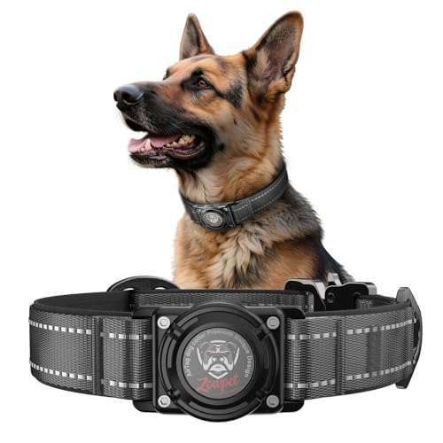 2025 Upgrade Airtag Dog Collar, Reflective Dog Collar with Airtag Holder, IP68 Waterproof| Metal Buckle| Ultra-Durable| Comfortable Padded, GPS Dog Collars for Medium Large Dogs (Black,L)