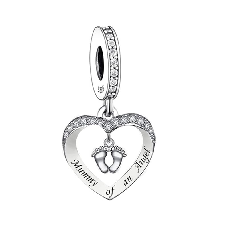 Abalorio de plata de ley 925 compatible con pulseras Pandora charm corazón de mamá
