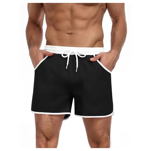 COOFANDY Men's Swim Trunks 5 inch Swimsuit Color Block Board Short Bathing Suit Swimwear with Mesh Liner Black M