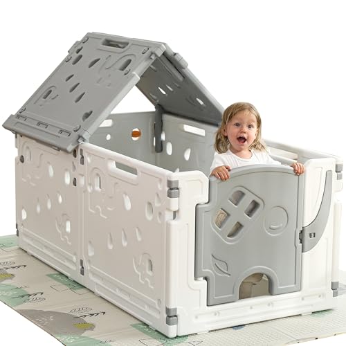 Baby Playpen Kids Activity Centre Safety Play Yard Home Indoor Outdoor New Pen (Multicolour) (White) (Grey)