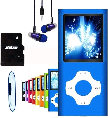 MP3 Player / MP4 Player, Hotechs MP3 Music Player with 32GB Memory SD Card Slim Classic Digital LCD 1.82'' Screen Mini USB Port with FM Radio, Voice Record (Blue)