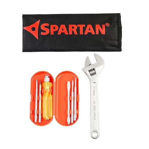 Image of Spartan Adjustable Wrench 10 inch (250mm) with 5-in-1 Screwdriver Kit | Multipurpose DIY, Home, Furniture & Electrical Repair | Durable & Professional Hand Tool Combo Set for Household & Industrial Use