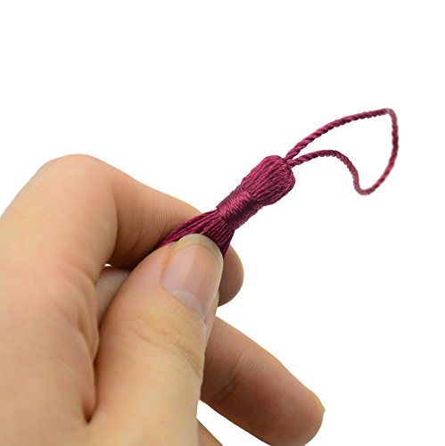 Image of 100pcs 13cm /5'' Silky Floss Bookmark Tassels with 2-Inch Cord Loop and Small Chinese Knot for Jewelry Making, Souvenir, Bookmarks, DIY Craft Accessory (Wine Red)
