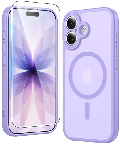 Image of FNTCASE for iPhone 17 Case Matte: Magnetic Phone Cases with Screen Protector Drop Proof Compatible with Magsafe Slim Anti Yellowing Rugged Protective Translucent Cell Phone Cover (C-Purple)
