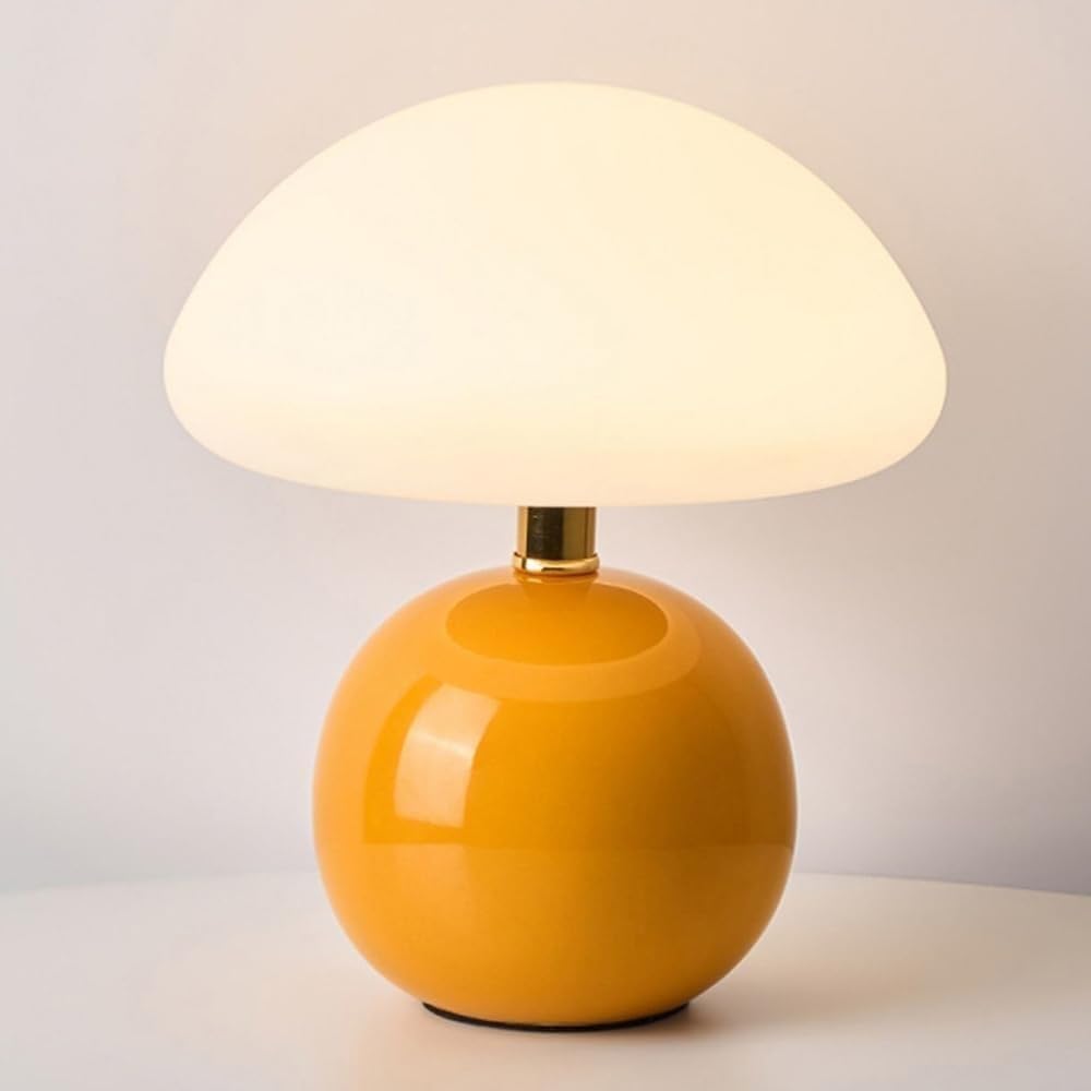 DFAEEKIYO Small Table Lamp Mushroom Bedside Desk Light Led Ceramic Desktop Nightstand Cute End Lamps for Bedroom Living Room