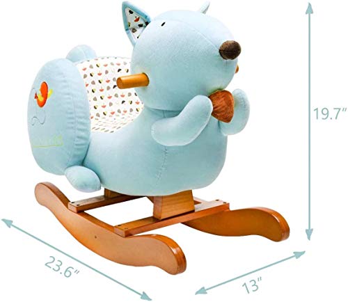 Labebe Baby Schaukelpferd Holz, Schaukelpferd Plüsch, Eichhörnchen Form Schaukelpferd Blau für Baby 1-3 Jahre Alt… – Bild 8