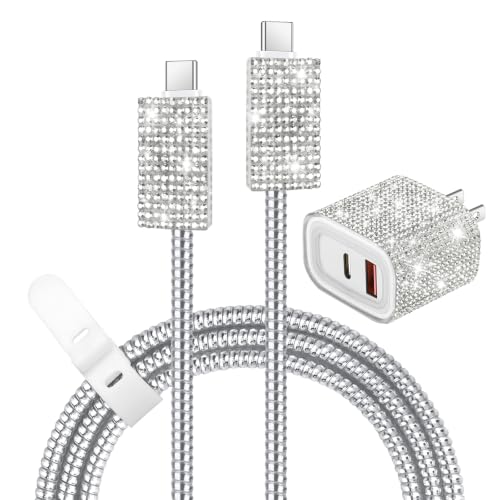 Image of Aolcev for iPhone Charger Fast Charging Bling USB C Wall Charger Block 30W Type C Cord Fast Charging Blocks with USB C Cable for iPhone 17 16 15 Pro Max iPad Galaxy S26 Bling Phone Charging for Women