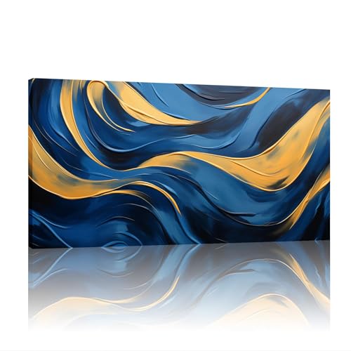 Peinture abstraite bleue dorée YAJNILUCK pour raviver un salon sans éclat