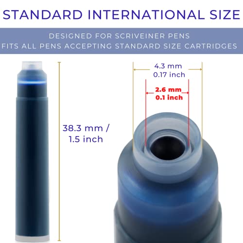 Scriveiner Fountain Pen Ink Cartridges - Blue - 20 Standard International Ink Cartridges, Made In Uk, The Best Cartridge For Your Scriveiner Pen, Refill Size Fits A Wide Range Of Fountain Pens #TOP2