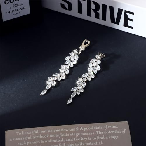 Clip on Earrings for Women 925 Sterling Silver Plated Cubic Zirconia Long Tassel Dangle Drop Earrings Non Pierced Earrings for Women Jewelry Gifts Wedding Party4