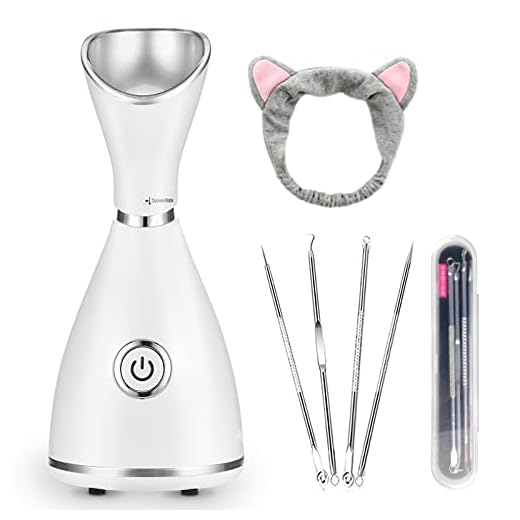 Facial Steamer, DIOZO 10X Penetration 70ML Nano Ionic Facial Steamer Warm Mist Face Steamer for Women Moisturizing Cleansing Pores, with 4 Pieces Blackhead Remover Kit and Hair Band