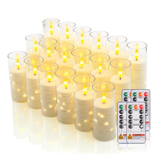Raycare 18 Pcs Flameless Battery Operated Pillar Candles with Remote Timer