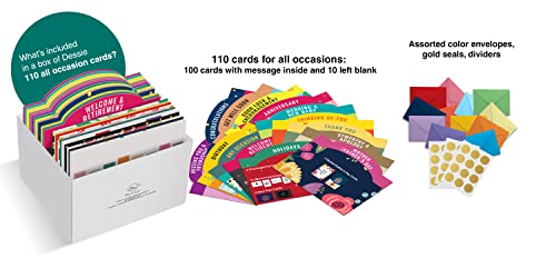 Dessie 110 Large All Occasion Cards Assortment With Envelopes. Greeting Cards Assortment Box All Occasion With Inside Message. Includes Birthday Cards , Sympathy Cards, Thinking Of You Cards, Holiday Cards In Card Organizer Box With Dividers, Colored Envelopes And Gold Seals #TOP1