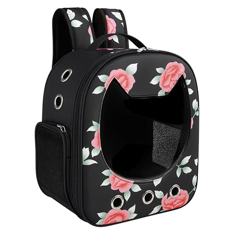 Image of Risan Pets Pet Backpack Transparent Cat & Small Dog Puppy Kitty Shihtzu Carriers for Breathable Airline Travel Approved Air Ventilation Backpack Size 16x 13 x 9 inch (Black)