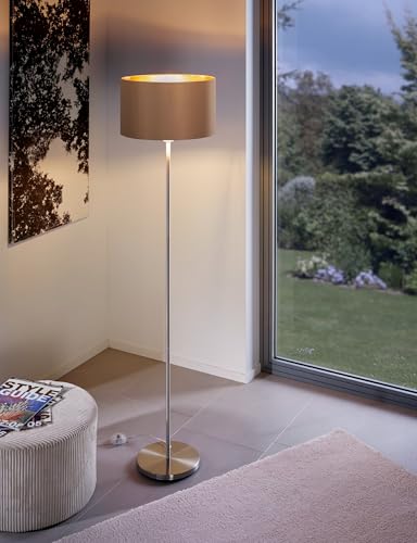 Lámpara de pie de una luz casquillo E27 con pantalla textil redonda topo 3