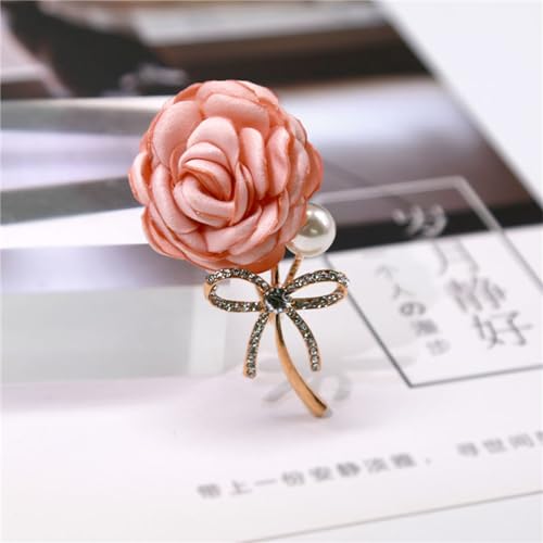 Image of WCRAZYE Elegant Rose Flower Brooch Pin for Women Men Wedding Party Gentleman's Essentials Handmade Crystal Pearl Fabric Flower Lapel Pin Dress Suit Accessories Boutonniere Ideas Gift Valentine's Day