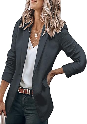 EFOFEI Señora Blazer Simple Cardigan Traje Doble Pechera Traje Delgado Vestido De Manga Larga Chaqueta De Solapa Gris Oscuro XL