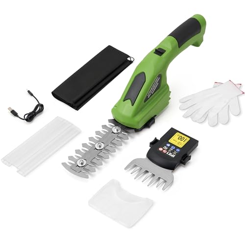 7.2V Cordless Hedge Trimmer, 2-in-1 Electric Shrub Trimmer and Grass Shears with 2000mAh Battery, 1100RPM Motor, 65Mn Blade, Safe and Easy to Use, 1.1LBS Lightweight, Use for Garden, Yard, Lawn