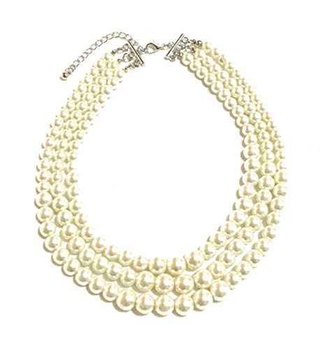 Caprilite Ivory Cream Faux Pearl Multi Layer Necklace Ladies Statement Bib Beaded Vintage Chunky