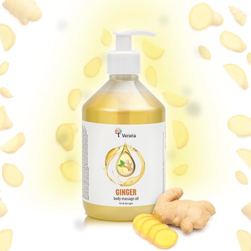 Verana Aceite de Masaje Jengibre, Natural, Eficaz en programas de Modelado Corporal, Anticelulítico, Reduce las Arrugas, Rejuvenecedor, Efecto Calorífico, Aromaterapia (500ml)