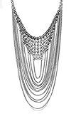 Badgley Mischka Women's Necklace - Elegant Layered Curb Chain Statement Collar Necklace Costume Jewelry, Hematite