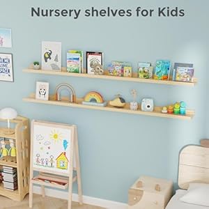 Picture Ledge Shelf, Floating Shelves Set of 2, 72 Inches Long Large Nursery Book Shelves for Toys Storage, Kids Bookshelf Wall Mounted for Living Room Bedroom Decor Books Photo Frames, Natural Picture Ledge Shelf Floating Shelves Set of 2 72 Inches Long Large Nursery Book Shelves for Toys Storage Kids Bookshelf Wall Mounted for Living Room Bedroom Decor Books Photo Frames Natural