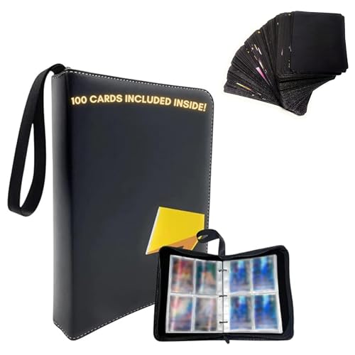 Album per 400 Carte da Collezione con 100 Incluse (55 in PVC Nero e 5 Buste con Contenuto Casuale) - Realizzato in Similpelle con Chiusura a Cerniera
