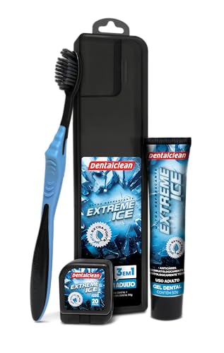 Dentalclean Kit Extreme Ice: Gel Dental 50g Com Flúor + Escova Macia + Fio Dental 20m + Estojo