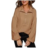 Strickpullover Frauen Offene Solid mit Reverskragen Strickpullover Winter Mit Reißverschluss Cardigans Damen Boxy Kleid Lässige Langarm Polyester Weich Kamel Warme