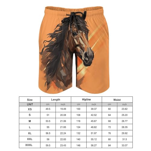 Mens Shorts Orange Background with Horse Head Men Swim Trunks Quick-Dry Beach Shorts with Drawstring Pocket Bathing Suit2