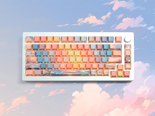 Image of dagaladoo Shine Through keycap Set,Double Shot PBT keycaps 60 75 Percent,dye sub Custom Key caps,Side Printed,Blue /Orange,Cherry Profile Keyboard caps for Machine Keyboard(Sunset)