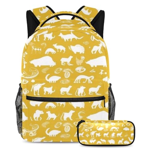 Sac à dos élégant 2 pièces jaune silhouette d'animal original pour l'école et sorties
