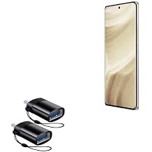 BoxWave Cable Compatible with Realme GT5 Pro - USB-C to A PortChanger 2-Pack, USB Type-C OTG USB Portable Keychain - Slate Black
