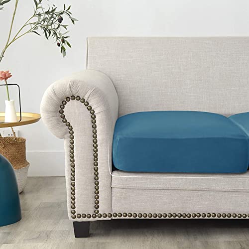 Housses de coussins de canapé en velours extensible bleu paon