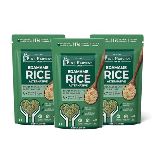Image of Pink Harvest Farms Edamame Rice, High Protein, Low GI, Vegan, Diabetic Friendly, Pack of 3 (200g Each)