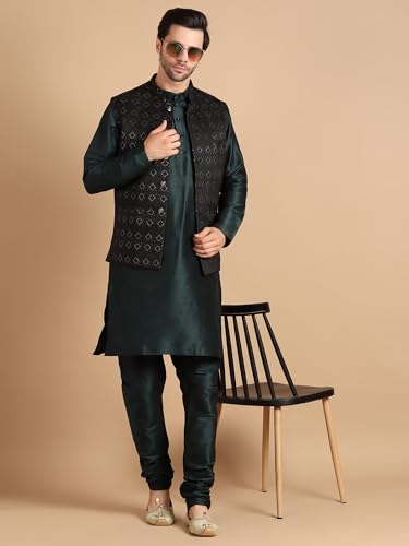 Image of men's Silk Blend Kurta Pejama & Waistcot Set