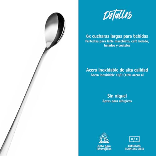 Miniatura 3 de Gräwe Cuchara De Mango Largo, 6 Piezas, Agitador De Café, Cuchara De Café De Acero Inoxidable, Cuchara De Cóctel, Cuchara De Té Helado, Cuchara Para Hielo, Cuchara Agitadora De Cóctel