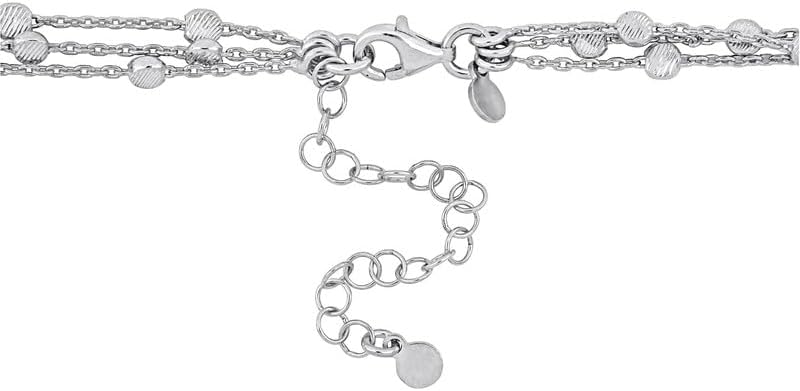 Women's 3-Strand Station Ball Necklace - Sterling Silver, Yellow Gold Flashed Plated, Rose Gold Flashed Plated, or Multi-Tone - Adjustable 16"+2" Extender