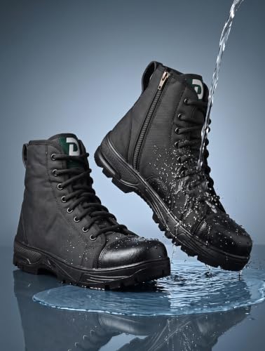 Image of Waterproof Jungle Boots for Men | Military Tactical High Ankle Combat Boots with Side Zip | Anti Slip Rubber Sole | Trekking Hiking Army Outdoor Biker Security Shoes | Green