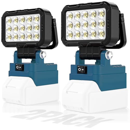 2Pack LED Cordless Work Light Compatible with Makita 18V Battery Portable Flashlight Jobsite Spotlight 2 USB Charging Port 145 Adjustable Angle Repairing Camping Fishing Emergency (No Battery)