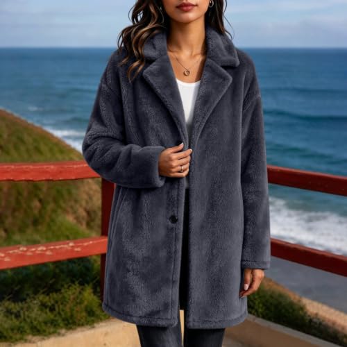 Fall Jackets for Women Fuzzy Fleece Sherpa Jacket Warm Oversized Long Cardigan Coat Black L - image 2