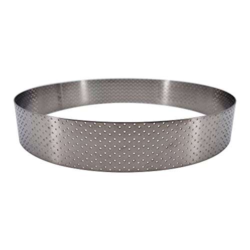 De Buyer - Cercle à tarte rond VALHORNA en inox perforé - 20,5 x 3,5 cm - Fabriqué en France, Technologie AIR SYSTEM, Micro-Perforations pour Cuisson Rapide et Homogène pour Résultats Croustillants