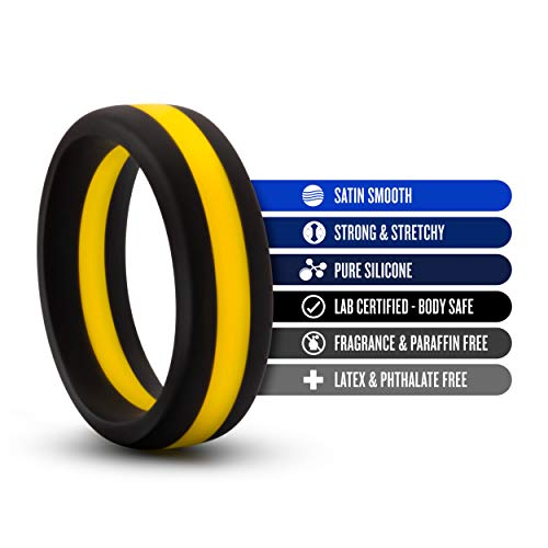 Blush-Novelties-Performance-Pro-Adult-Sex-Toy-Cock-Ring-Silicone-Stretchy-Erection-Flexible-Body-Safe-Penis-Ring-for-Men-Couples-Male-Enhanced-Pleasure-Erection-Support-Sex-Toy-GoldBlack