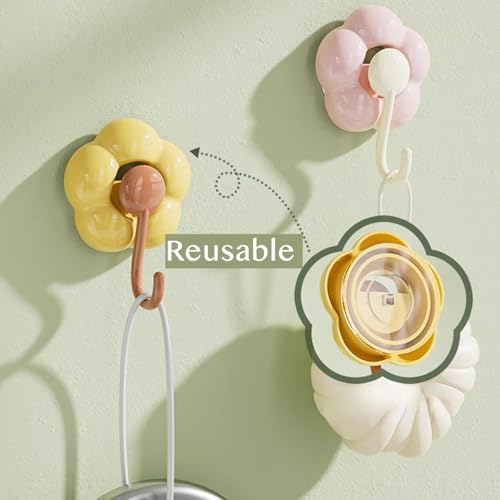Image of House of Quirk No-Trace Vacuum Suction Cup Hooks | 3 Pack Heavy Duty Floral Wall Hooks for Bathroom, Kitchen & Door Back | Removable Reusable Storage Hangers (Multicolor)