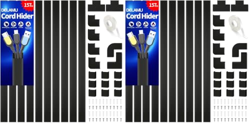 Image of Cable Hider, 157in Delamu Cord Hider Wall for Wall Mounted TV, Wire Hider Kit, Paintable Cable Concealer Raceway Management for Home & Office, 10XL15.7 W0.95 H0.55in, Black (Pack of 2)