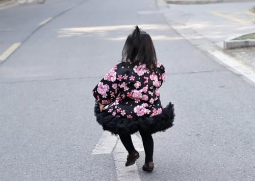 Girls Jacket Winter Hanten Cute Outer Coat Floral Print Warm Cotton Japanese Style Kimono Outerwear3